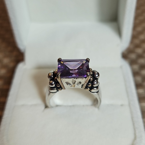 925 Jewelry - Vintage Sterling Silver Imitation Amethyst Ring Gold Over Silver Size 7